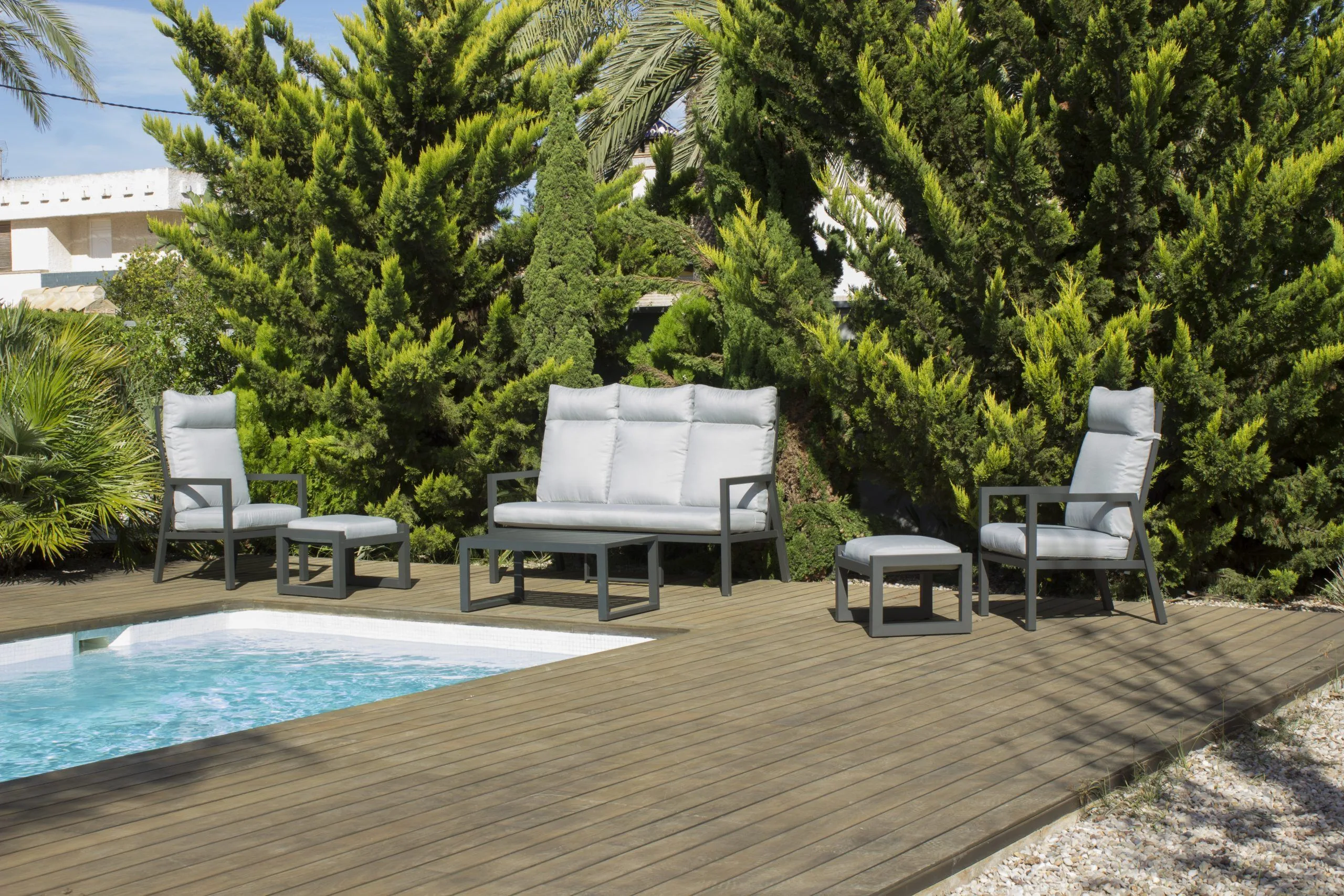 Conjunto de aluminio para jardín con sofá de 3 plazas Haday