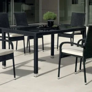 mesa de comedor rectangular en ratán negro Ampurias