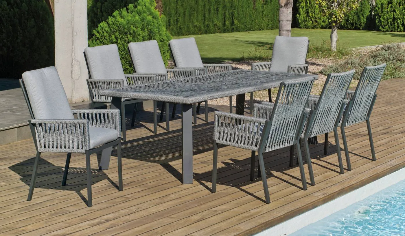 mesa aluminio y cuerda trenzada Tison