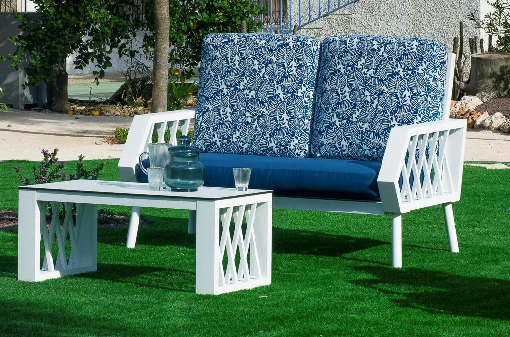 Sofá 2 plazas de jardín gran confort en aluminio Milano