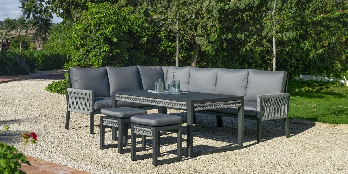 Conjunto sofá rinconera de cuerda trenzada y aluminio para exterior Havana 30