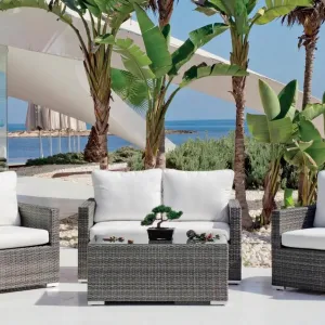 Conjunto de ratán gris para exterior Doha