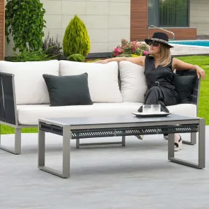 Sofá 3 plazas de cuerda redonda trenzada y aluminio Alis