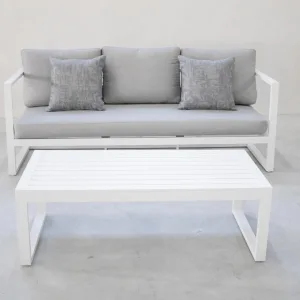 Sofá de 3 plazas para terraza en aluminio blanco Manhattan