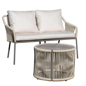Sofá 2 plazas de aluminio y cuerda trenzada redonda Jasmyn
