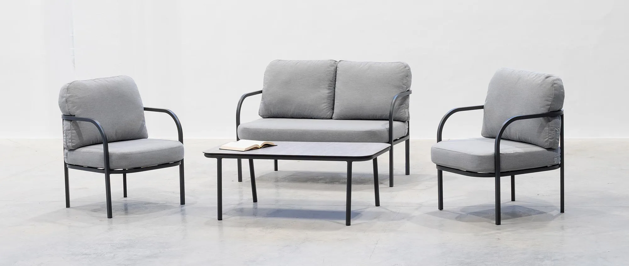 Conjunto de sofá y sillones retro de aluminio para exterior Leblanc 7